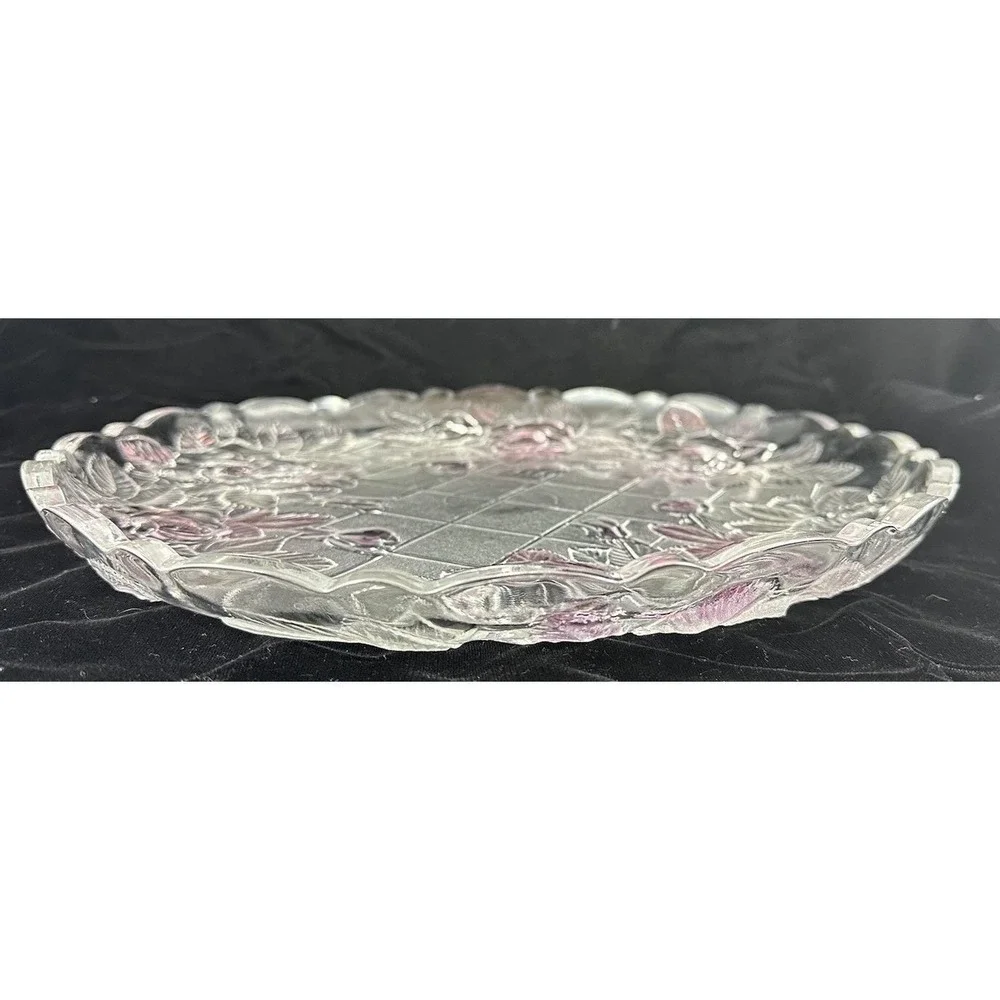 Studio Nova Crystal Pink Rose Clear Platter Glass Round 14